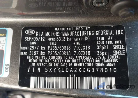 2013 Kia Sorento Ex V6 from USA, damaged, VIN 5XYKUDA2XDG378010
